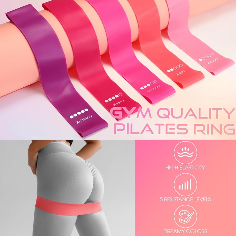 Arrowbash Set of 6 Style Pilates Home Equipment Set Pilates Essential Kit Workout Accessories 14 Magic Circle Mini Exercise Ball Yoga Strap Silicone Tension Strip Tension Band Sliding Plate - Image 4